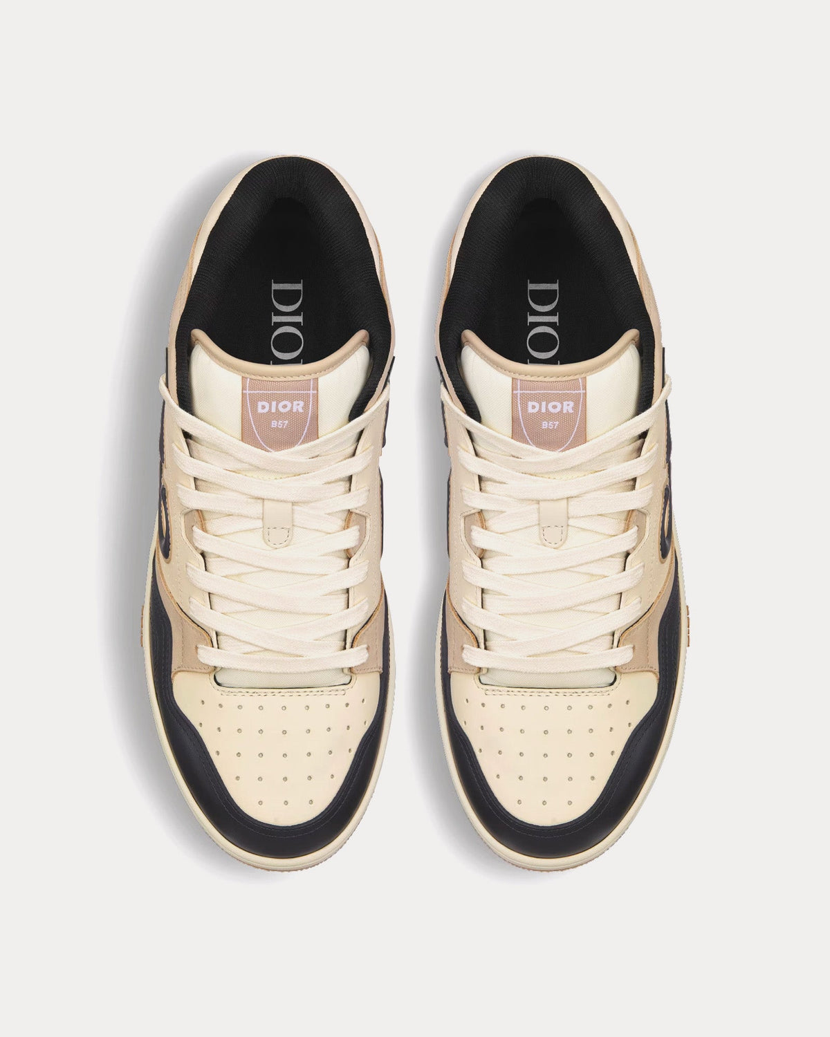 B57 Black and Cream Smooth Calfskin and Beige Suede Mid Top Sneakers