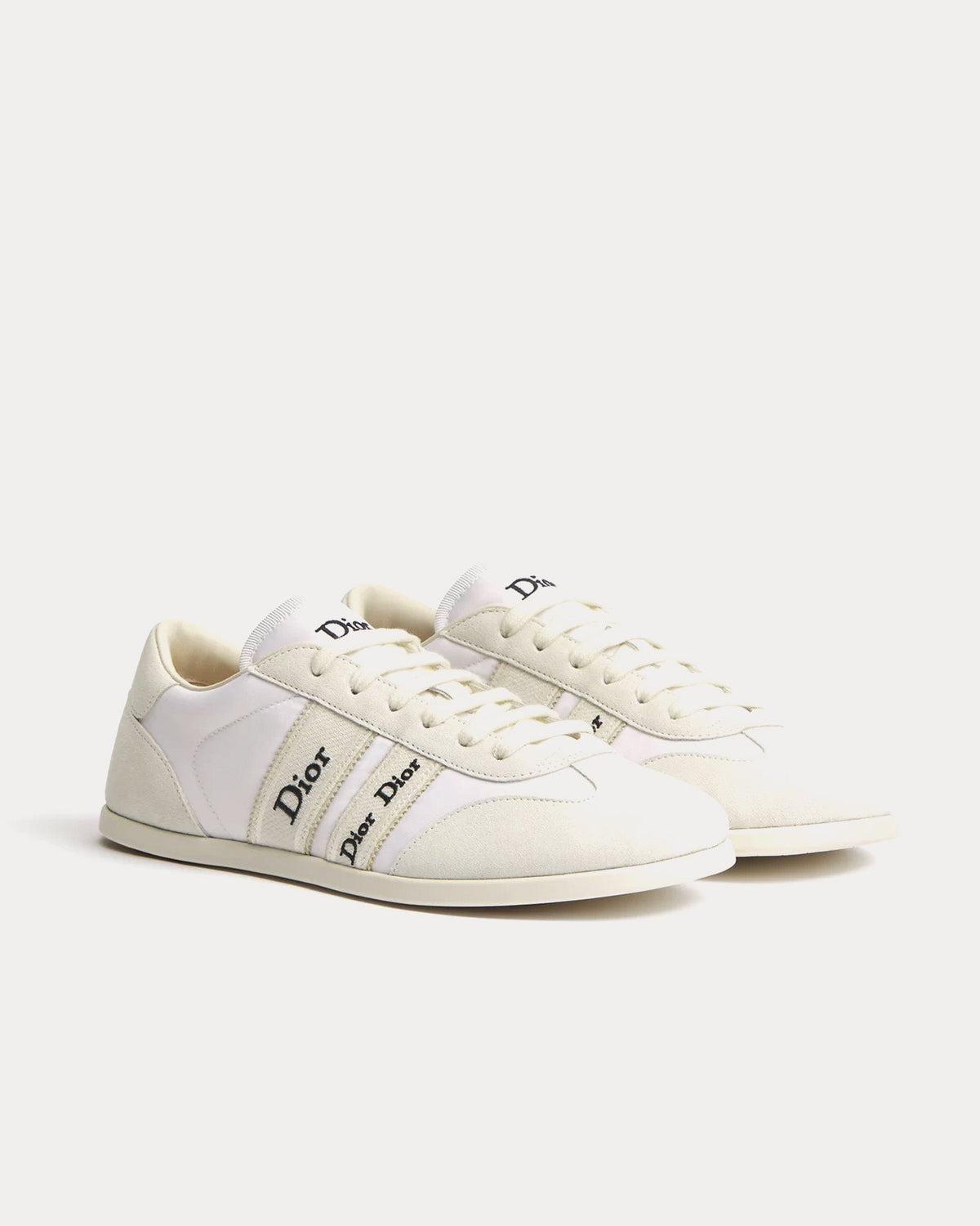 Ribbon Suede Calfskin & Technical Fabric White Low Top Sneakers
