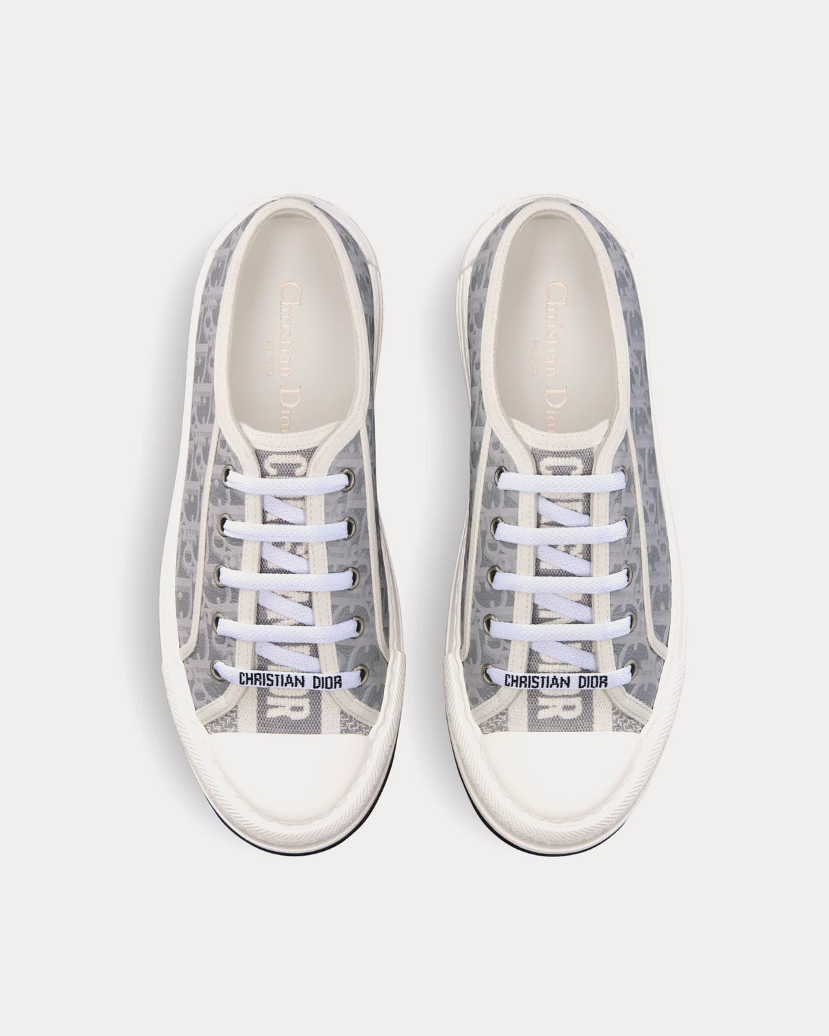 Walk'n'Dior Platform Gray Calfskin Textured with Dior Oblique Motif and Embroidered Cotton Low Top Sneakers