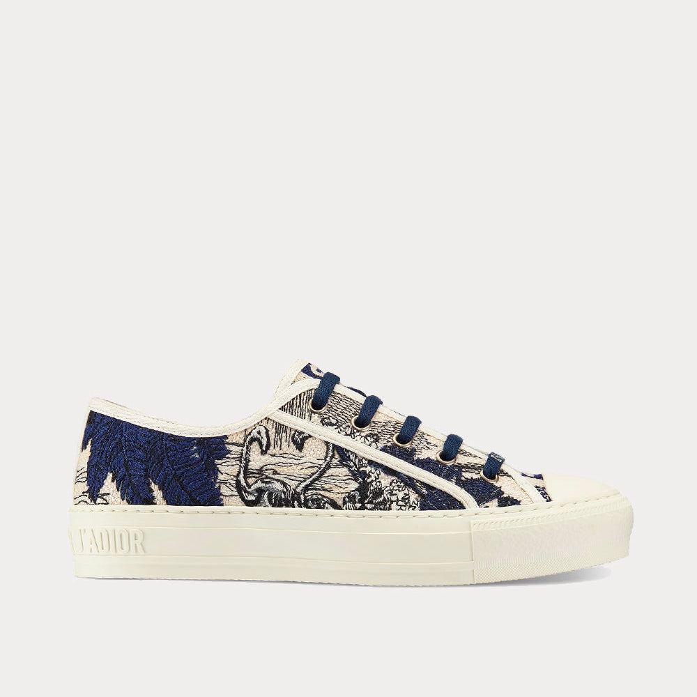 Walk'n'Dior Blue and Off-White Toile de Jouy Embroidered Cotton Low Top Sneakers