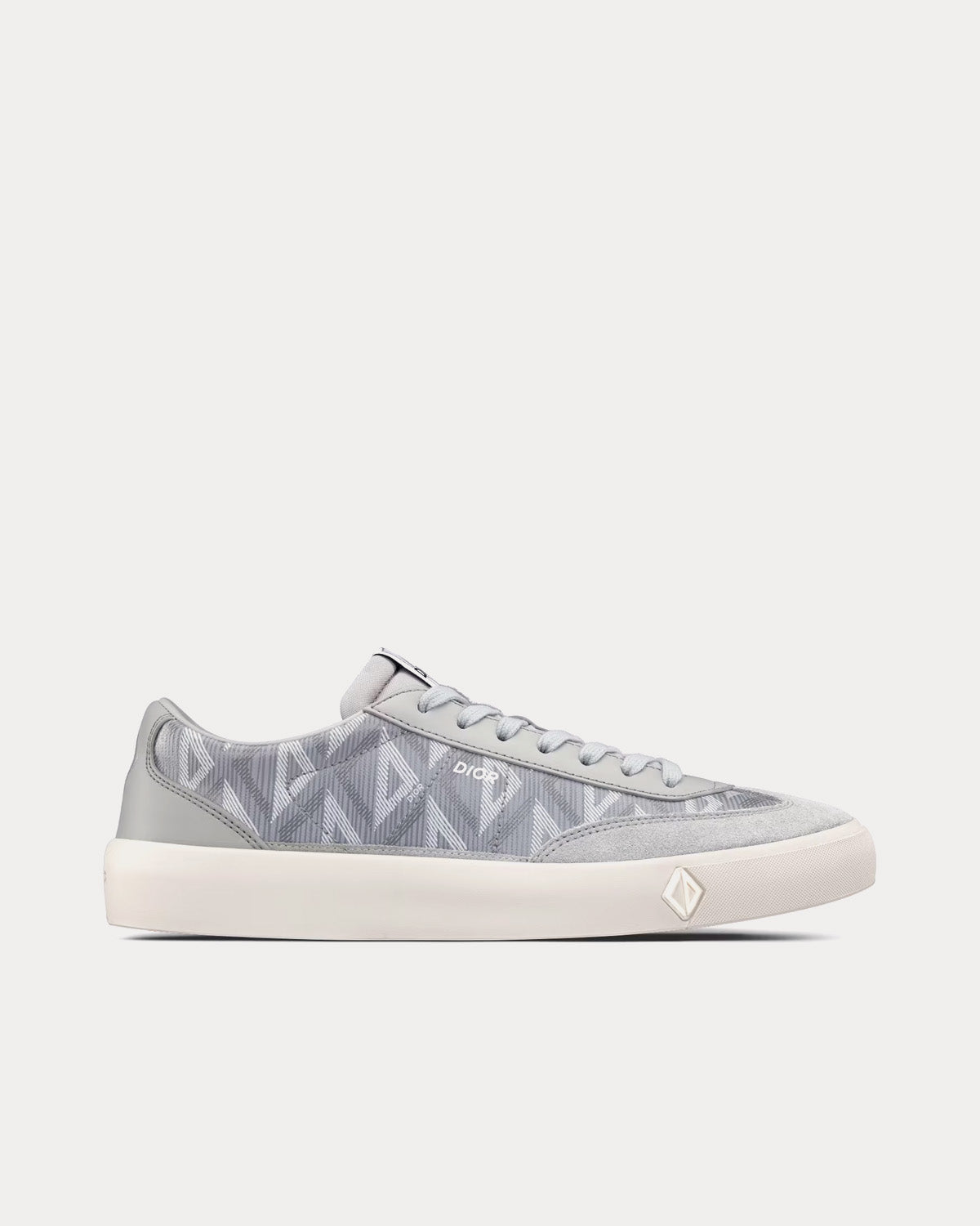 B101 Gray CD Diamond Canvas, Smooth Calfskin and Nubuck Low Top Sneakers