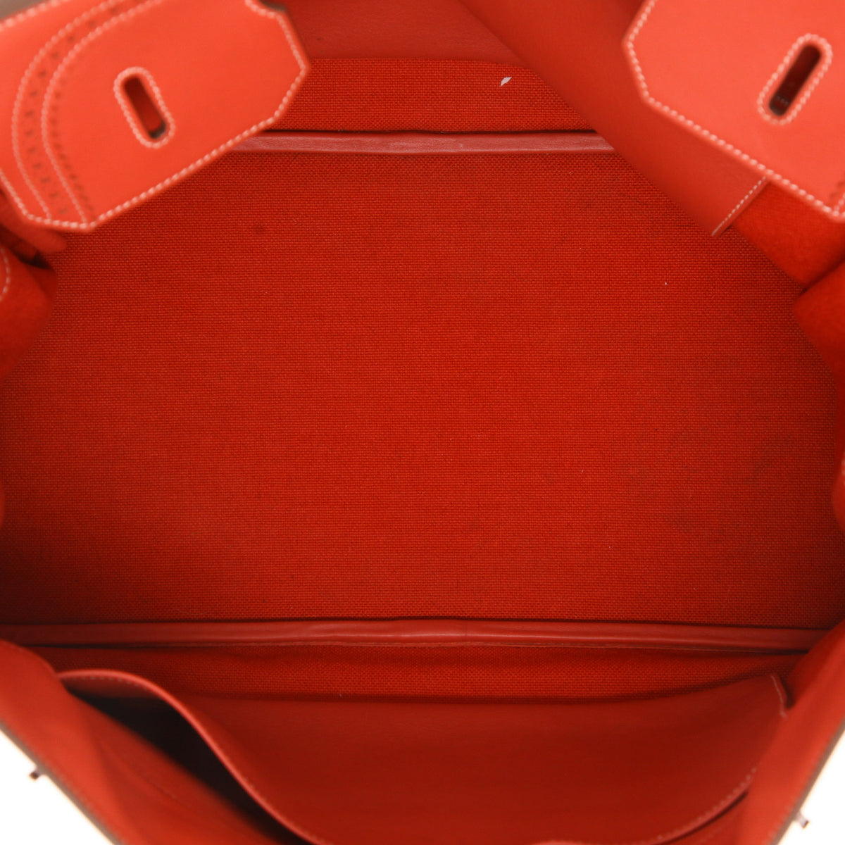 Birkin Ghillies 40 cm handbag in sanguine smooth leather and beige canvas