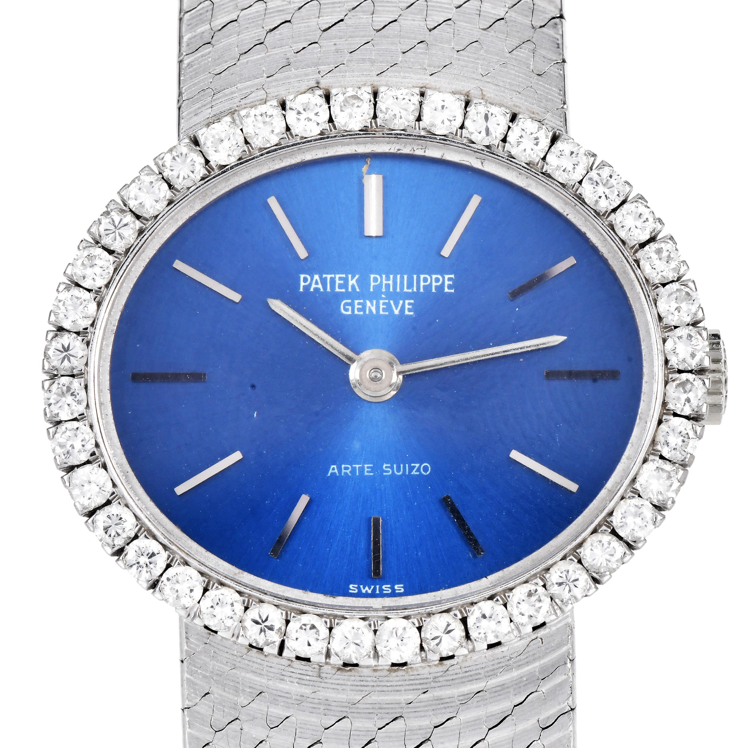 Patek Philippe Ellipse Diamond Blue Dial 18K Gold Watch