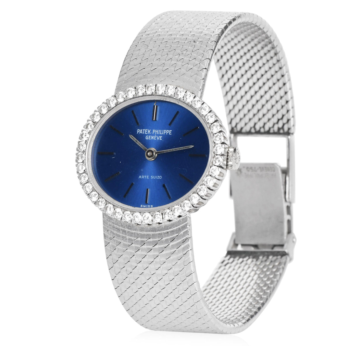Patek Philippe Ellipse Diamond Blue Dial 18K Gold Watch