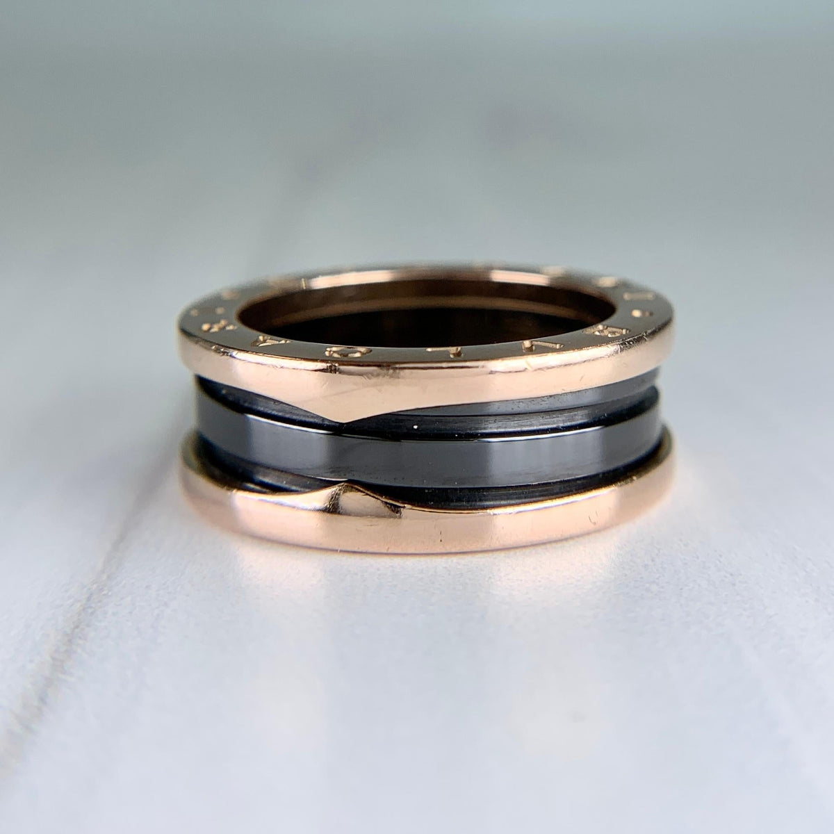 BVLGARI Bulgari B.zero1 Two-Band Ring 18k Rose Gold and Ceramic