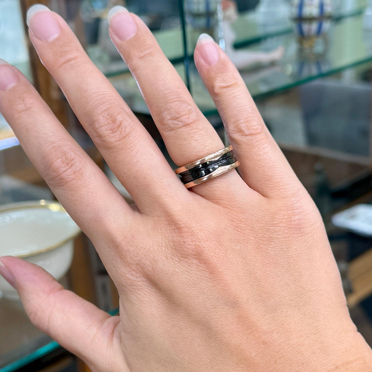 BVLGARI Bulgari B.zero1 Two-Band Ring 18k Rose Gold and Ceramic