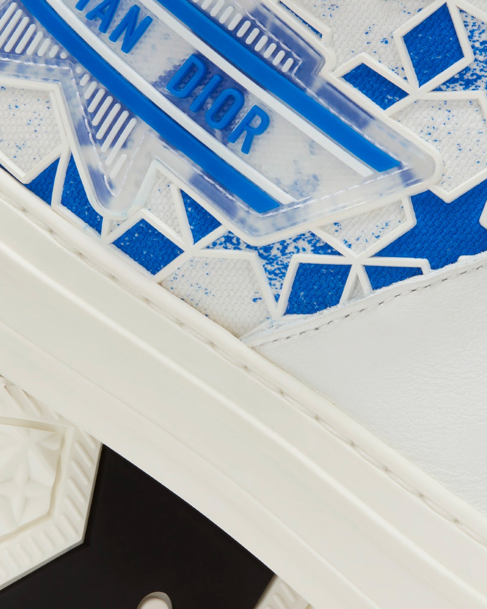 Walk'n'Dior Star Bright Blue and White Calfskin and Technical Fabric with Dior Étoile Motif High Top Sneakers