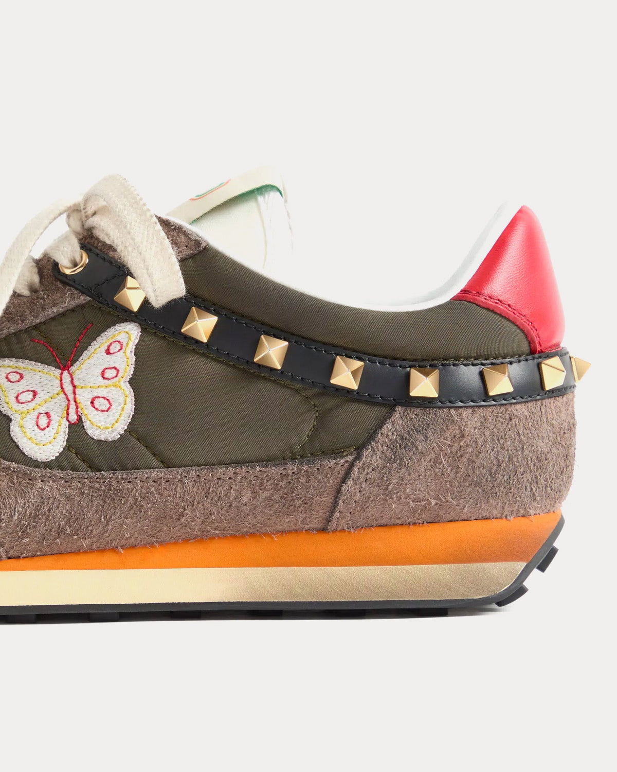Stud Up Split Leather & Nylon with Butterfly Embroidery Olive Green / Multi Low Top Sneakers