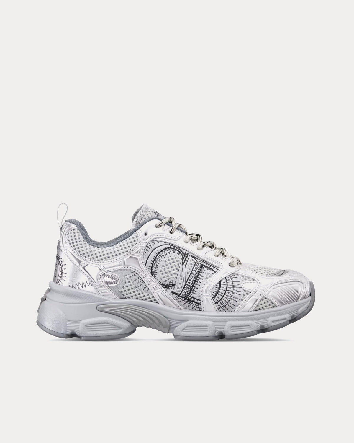 Chrono Gray Mesh with Silver-Tone Laminated Leather-Effect Panels Low Top Sneakers