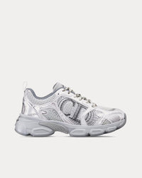Chrono Gray Mesh with Silver-Tone Laminated Leather-Effect Panels Low Top Sneakers