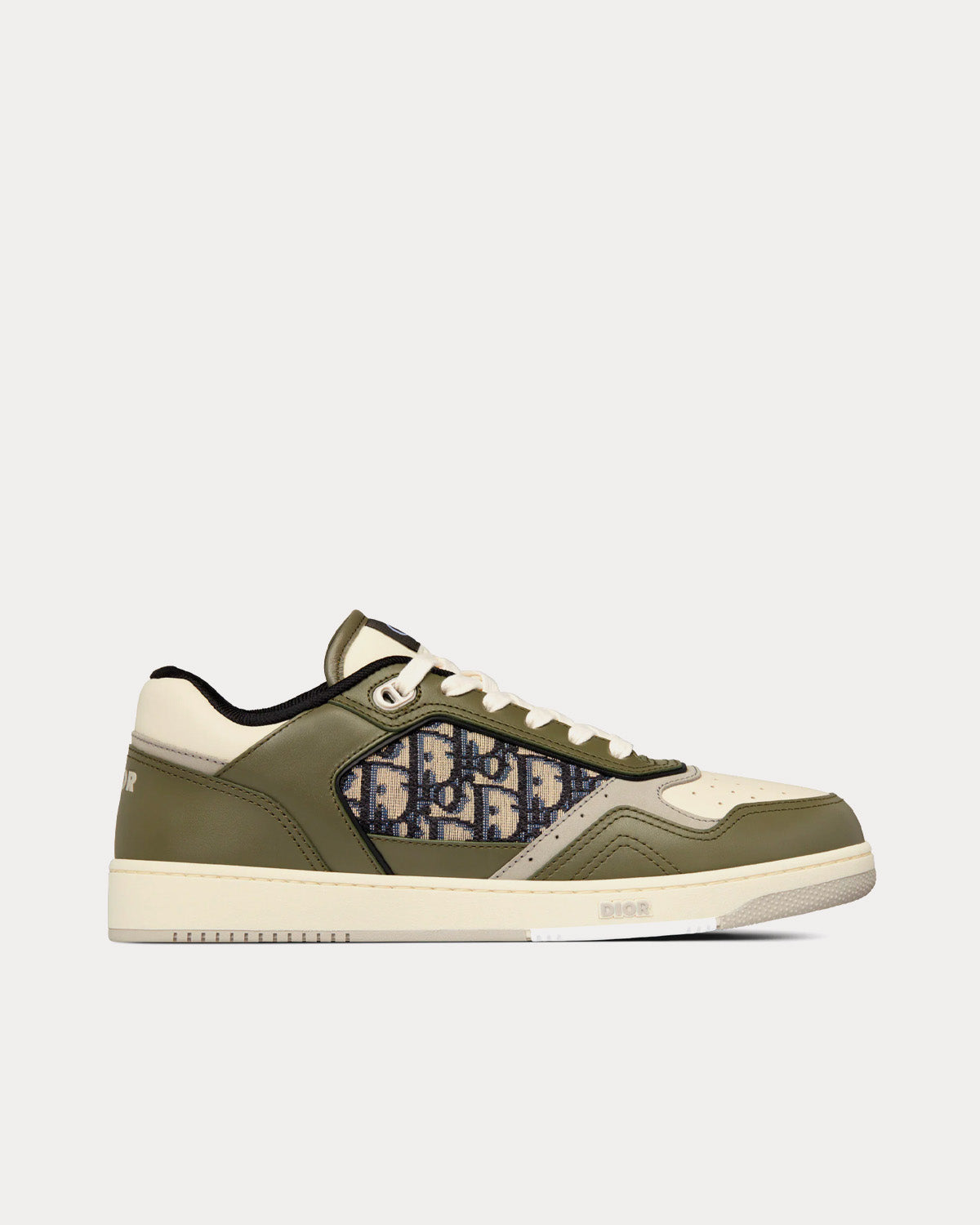 B27 Olive and Cream Smooth Calfskin with Beige and Black Dior Oblique Jacquard Low Top Sneakers