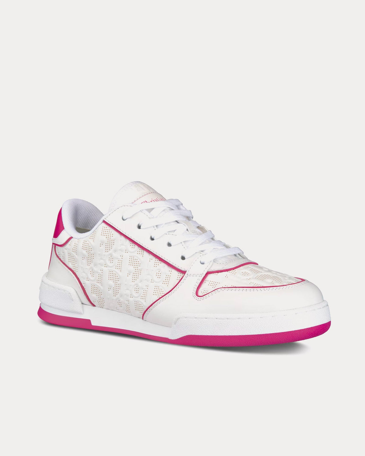 Dior One White and Fuchsia Dior Oblique Perforated Calfskin Low Top Sneakers