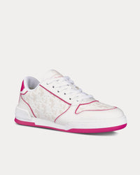 Dior One White and Fuchsia Dior Oblique Perforated Calfskin Low Top Sneakers
