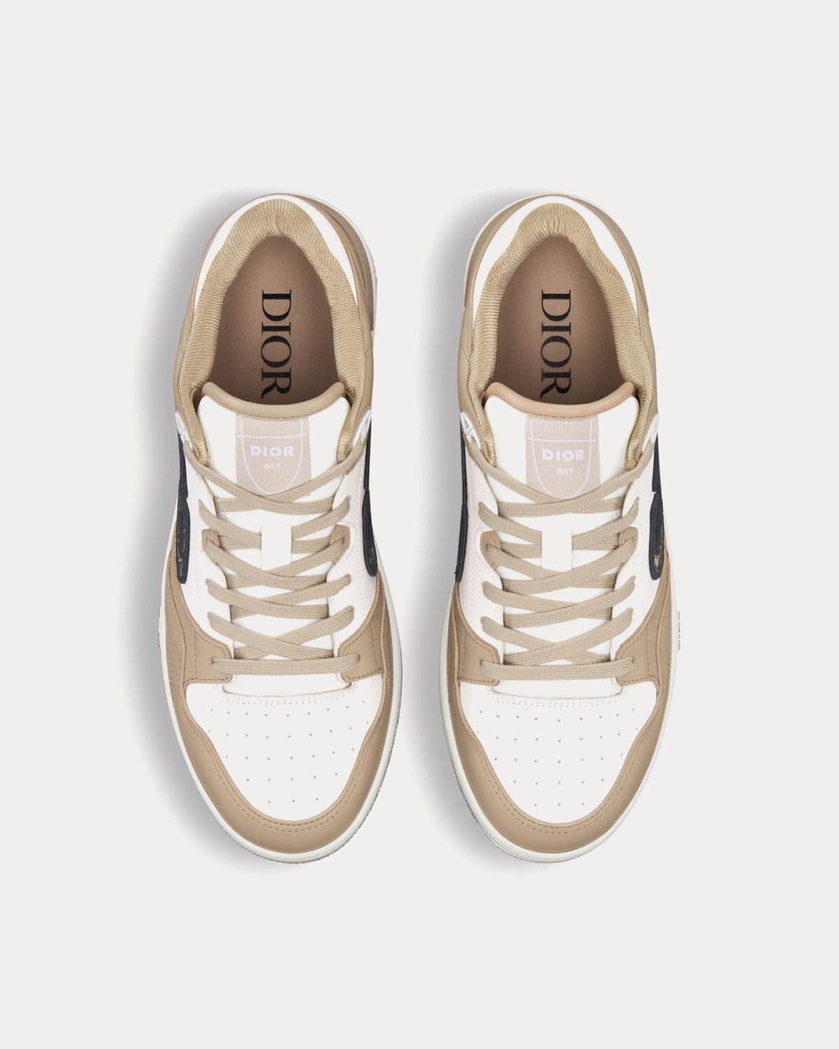 B57 Beige and White Smooth Calfskin with Beige and Black Dior Oblique Jacquard Low Top Sneakers