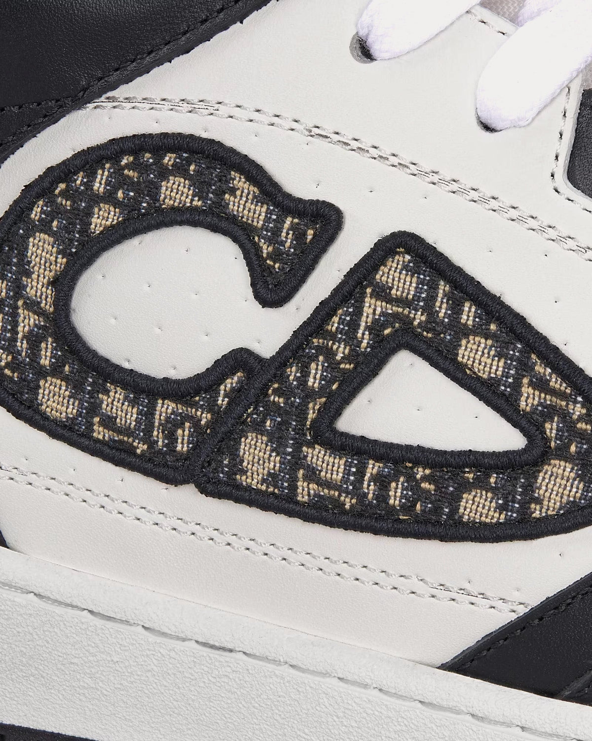 B57 Black and White Smooth Calfskin with Beige and Black Dior Oblique Jacquard Mid Top Sneakers