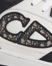B57 Black and White Smooth Calfskin with Beige and Black Dior Oblique Jacquard Mid Top Sneakers