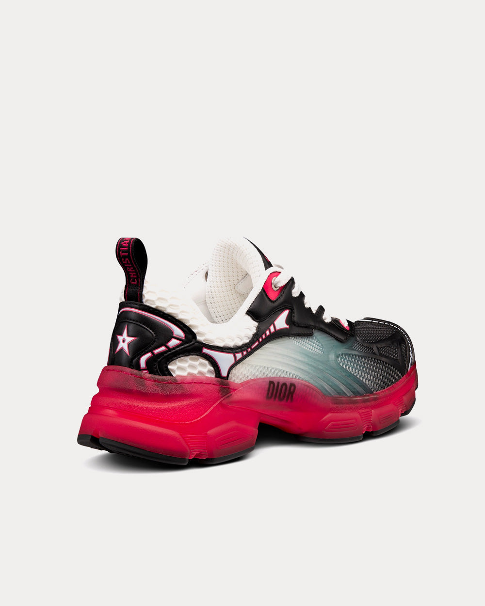 Vibe White Mesh and Black Calfskin with Raspberry Rubber Low Top Sneakers