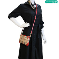 BURBERRY Peyton Small Haymarket Check Canvas Crossbody Clutch Military Red