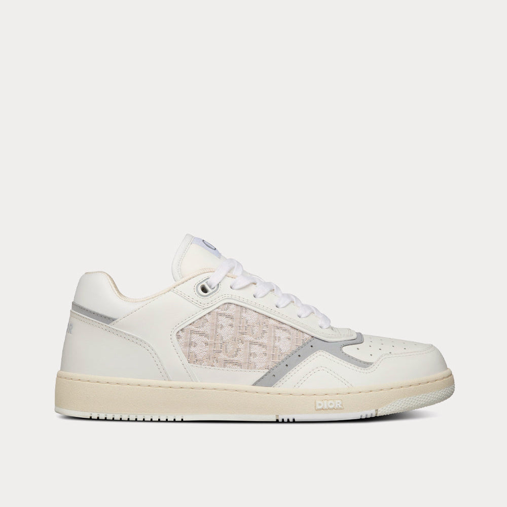 B27 White Smooth Calfskin and Off-White Dior Oblique Jacquard Low Top Sneakers