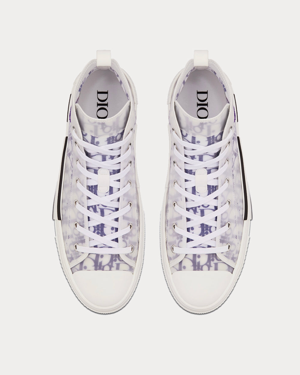 B23 White and Purple Dior Oblique Canvas with Embroidered Patches High Top Sneakers
