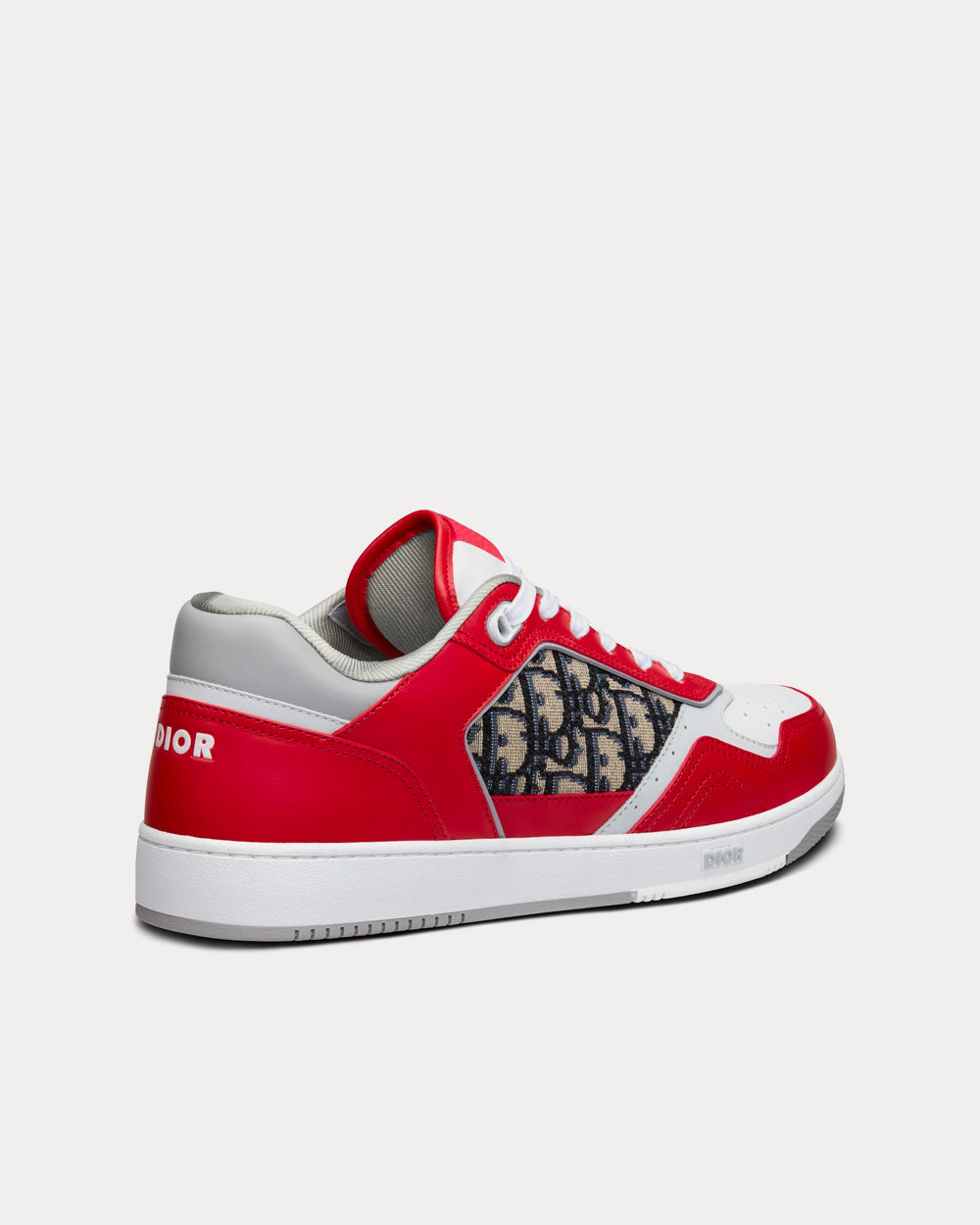 B27 Red, Gray and White Smooth Calfskin with Beige and Black Dior Oblique Jacquard Low Top Sneakers