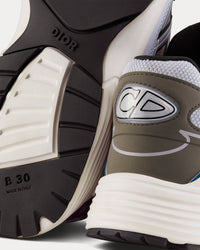 B30 White and Beige Mesh with Blue and Olive Technical Fabric Low Top Sneakers