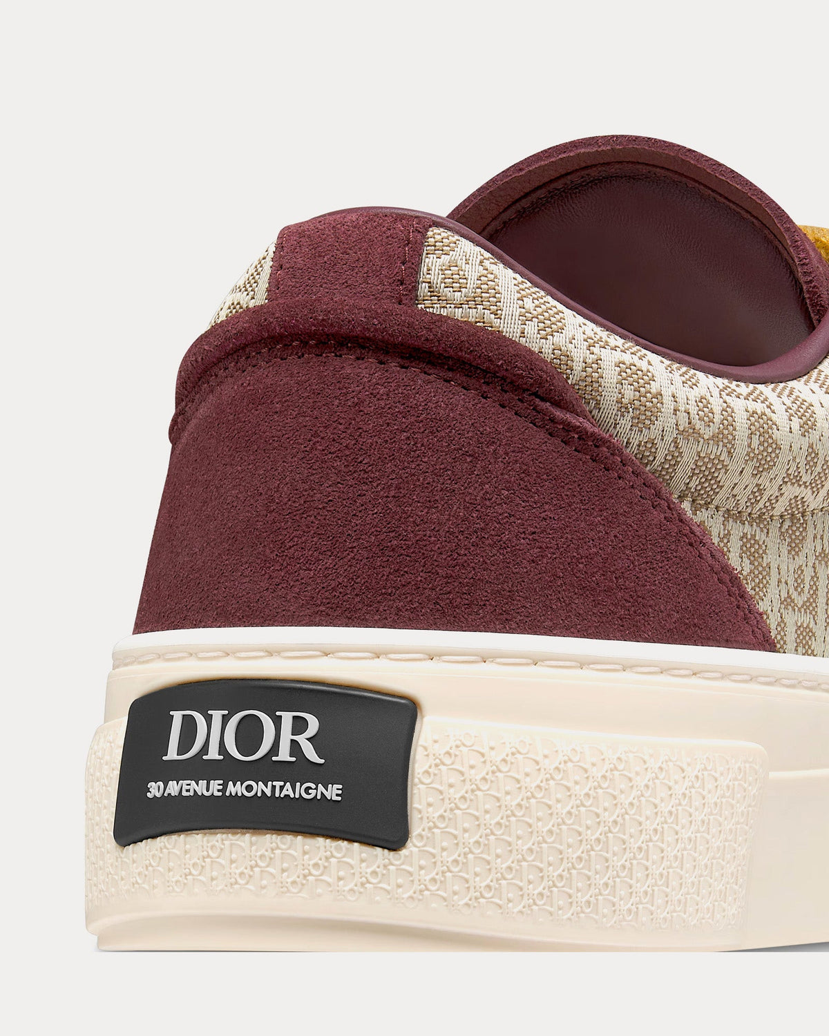 B33 Beige Dior Oblique Jacquard and Burgundy Suede Low Top Sneakers