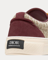 B33 Beige Dior Oblique Jacquard and Burgundy Suede Low Top Sneakers