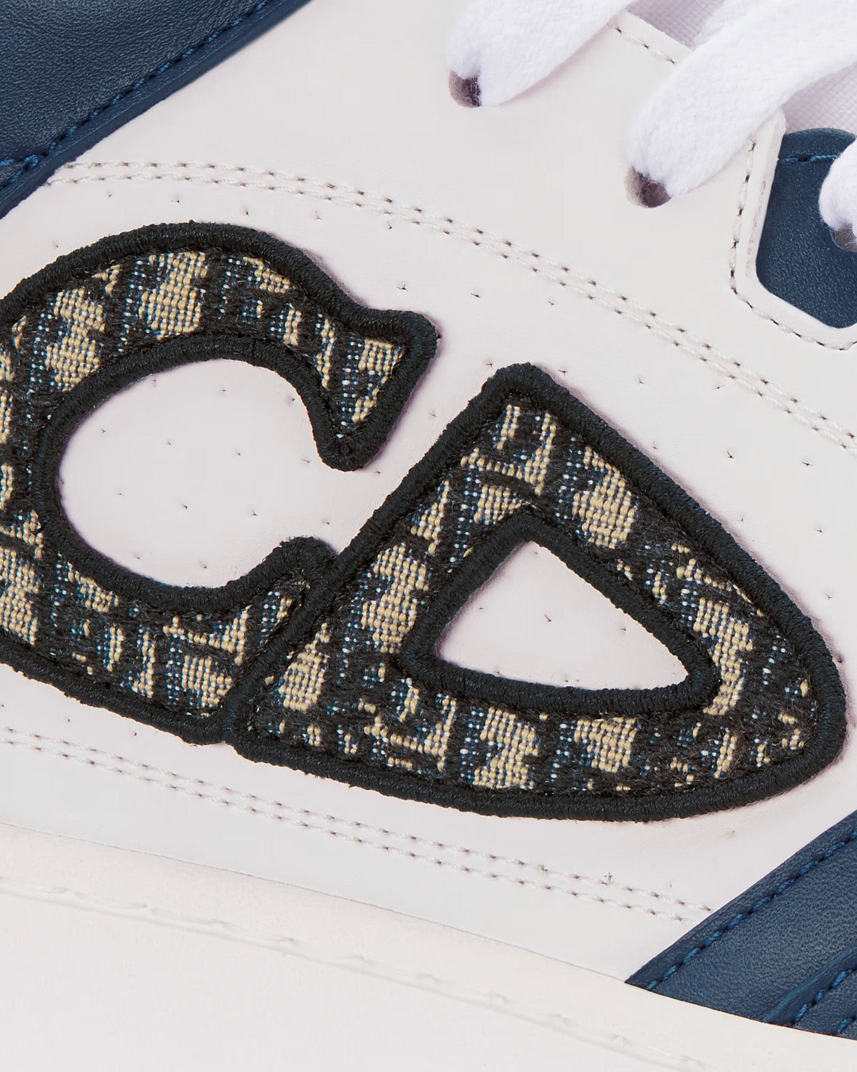 B57 Navy Blue and White Smooth Calfskin with Beige and Black Dior Oblique Jacquard Mid Top Sneakers