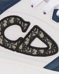 B57 Navy Blue and White Smooth Calfskin with Beige and Black Dior Oblique Jacquard Mid Top Sneakers