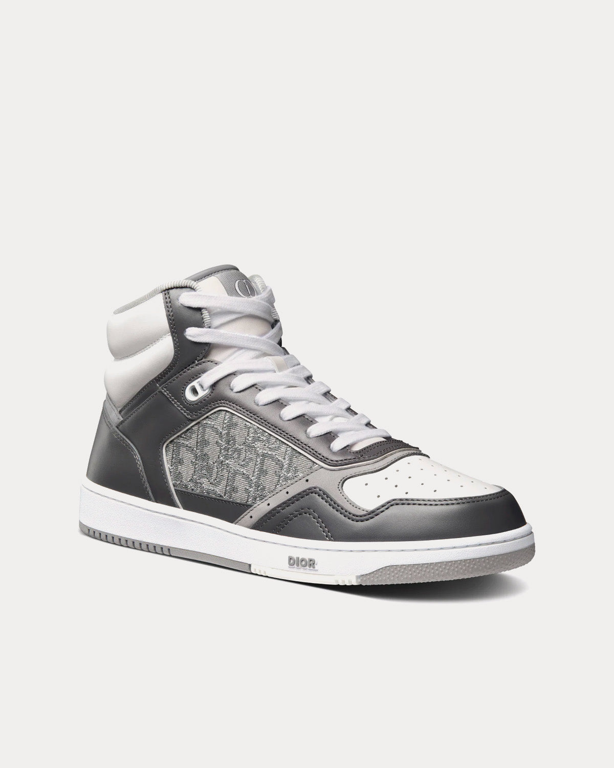 B27 Anthracite Gray and White Smooth Calfskin with Dior Oblique Jacquard with Ruthenium-Tone Metallic Thread High Top Sneakers