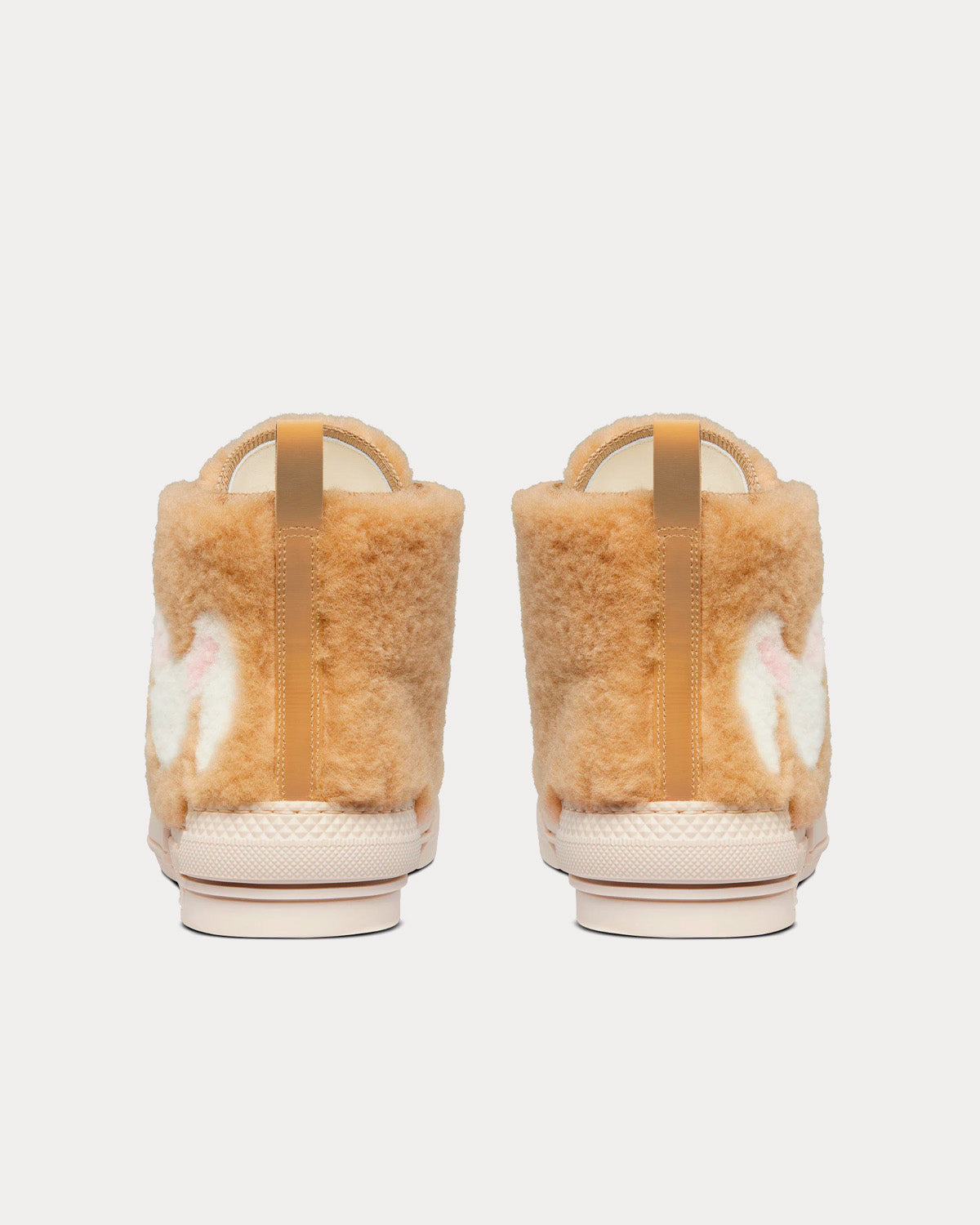 B23 Beige Shearling with Rabbit Motif High Top Sneakers