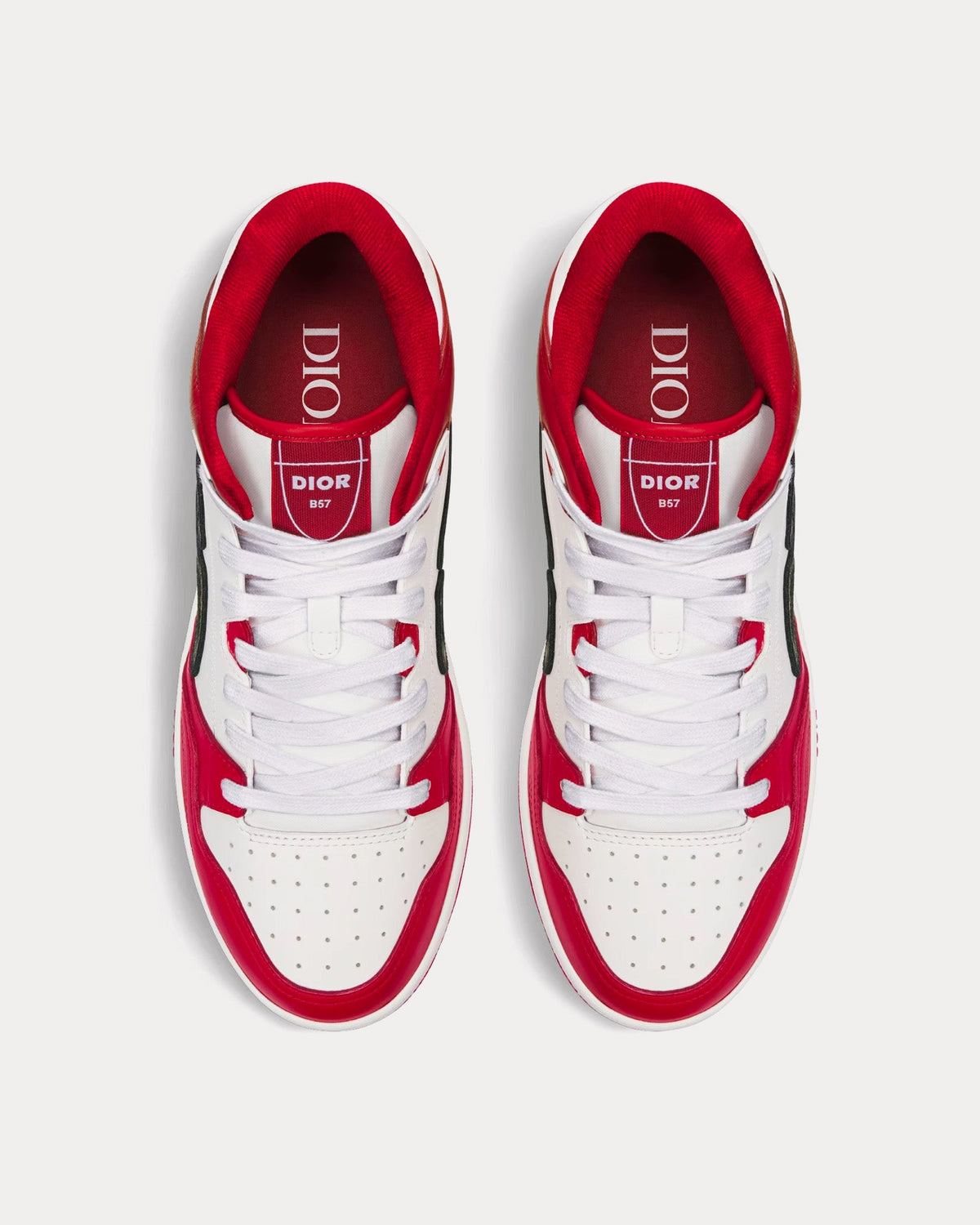 B57 Smooth Calfskin with Dior Oblique Jacquard Red / White Mid Top Sneakers