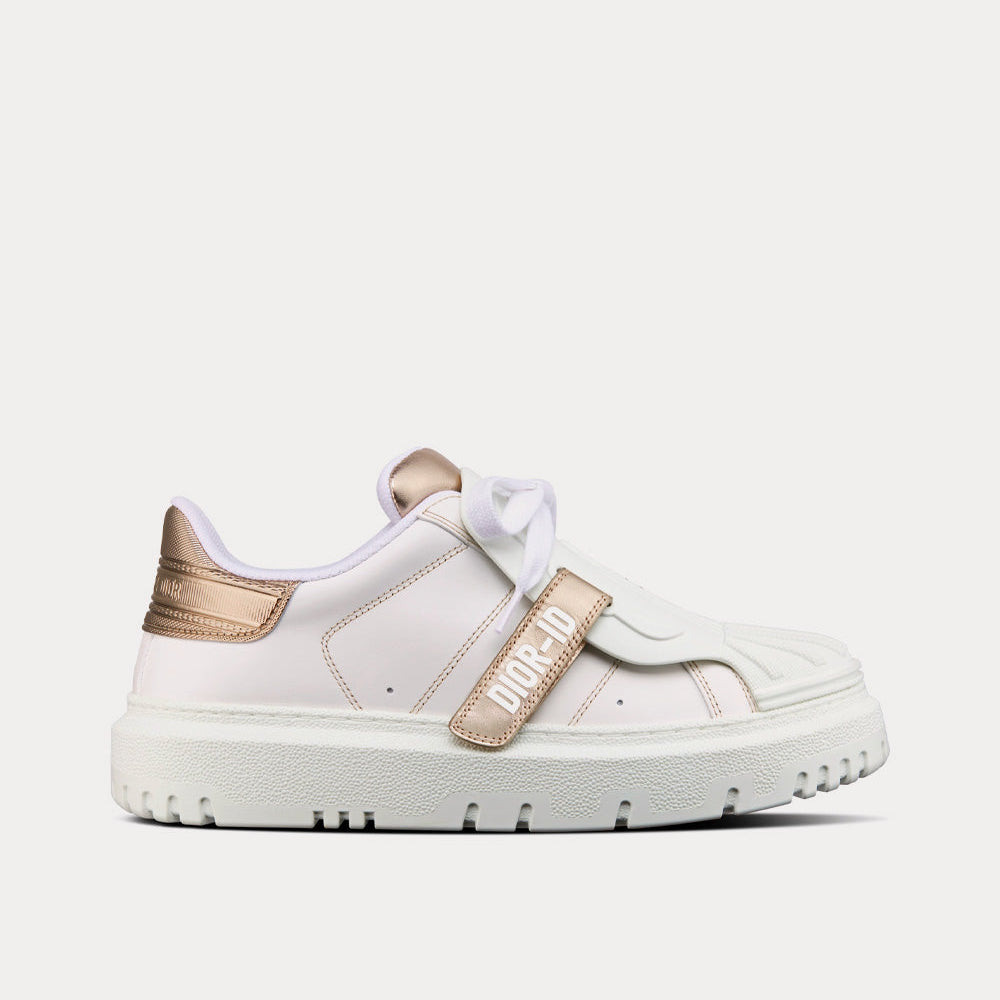 Dior-ID White Calfskin and Gold-Tone Laminate Low Top Sneakers