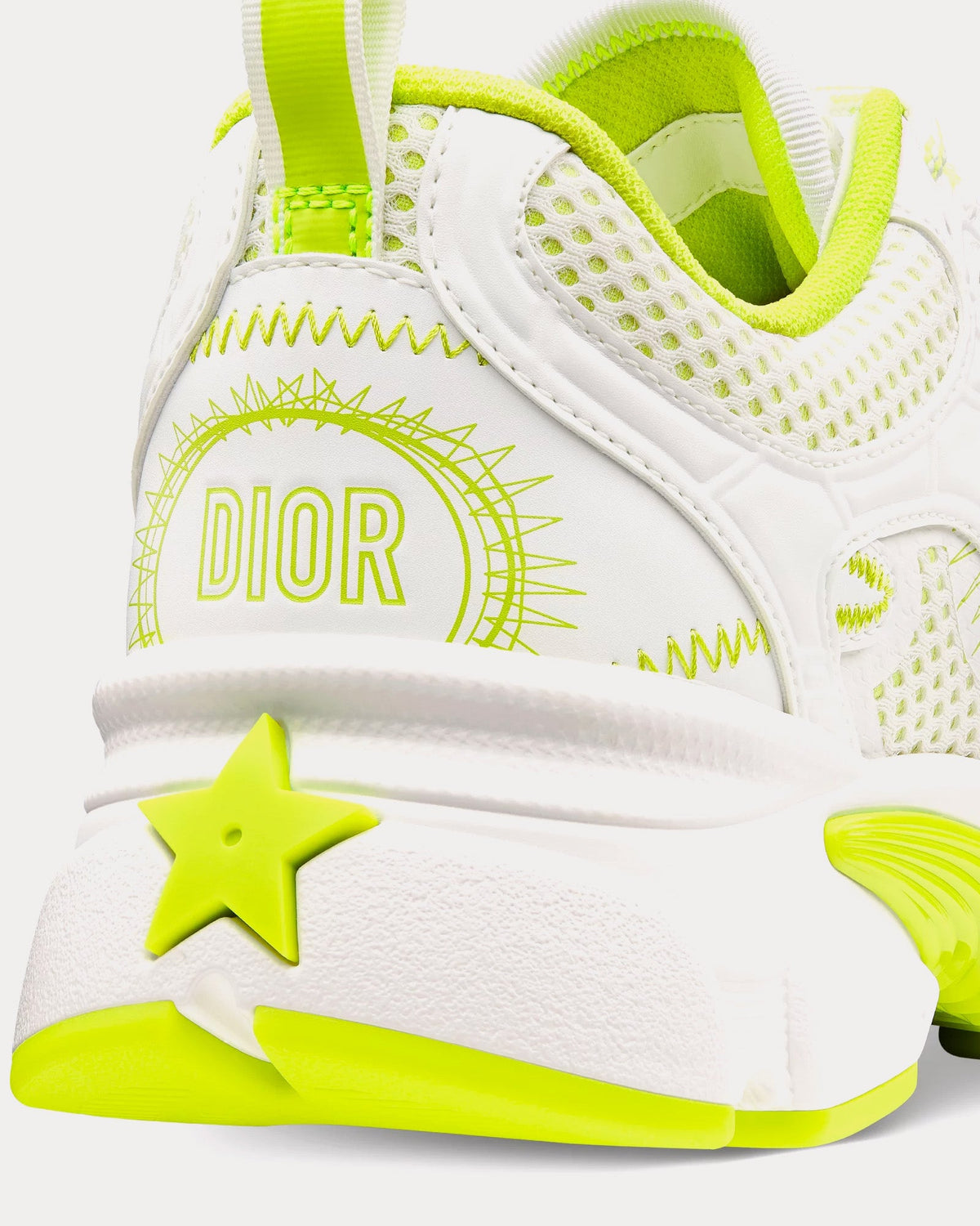 Miss Dior Chrono Mesh & Leather-Effect Panels White / Lime Green Low Top Sneakers