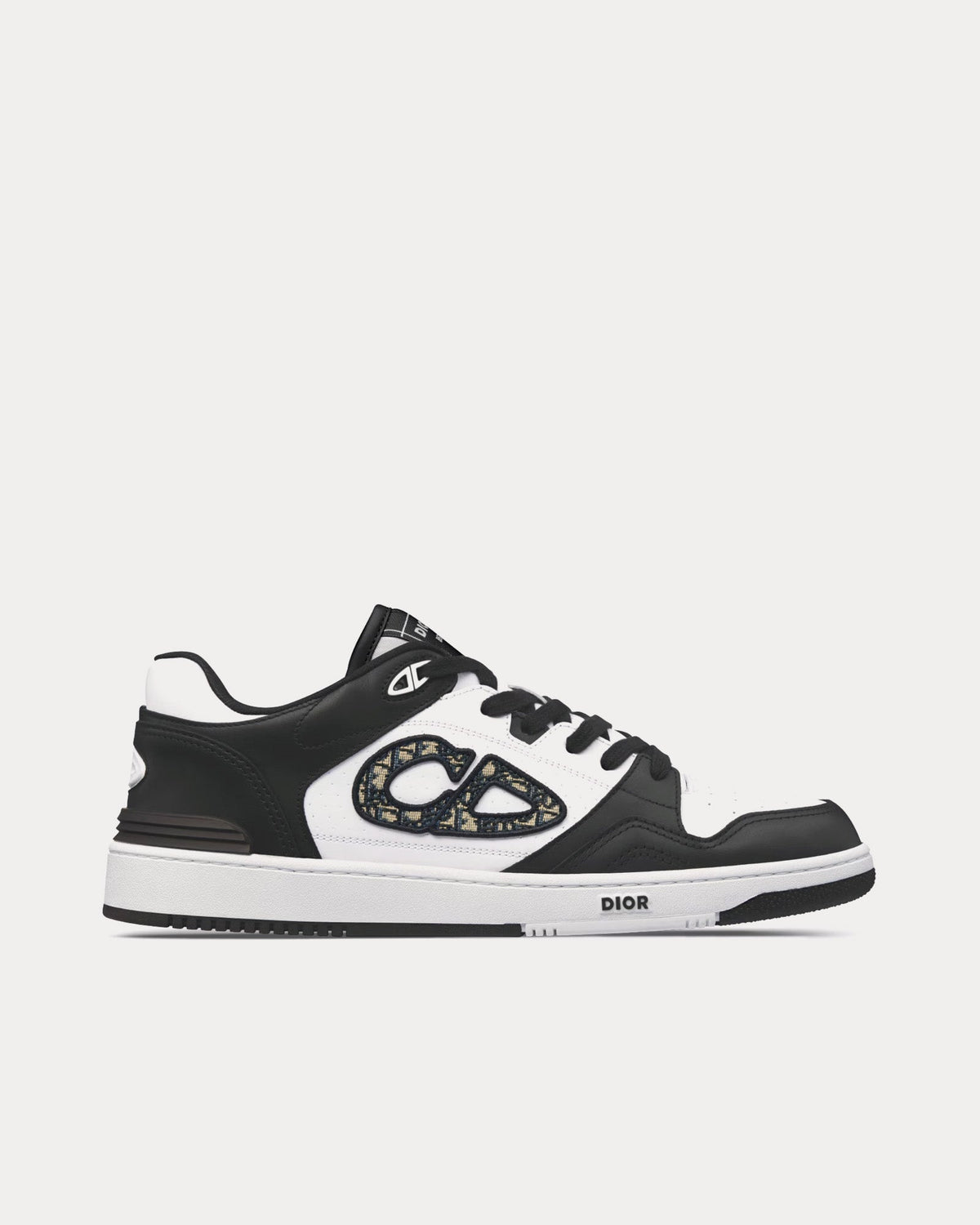 B57 Black and White Smooth Calfskin with Beige and Black Dior Oblique Jacquard Low Top Sneakers