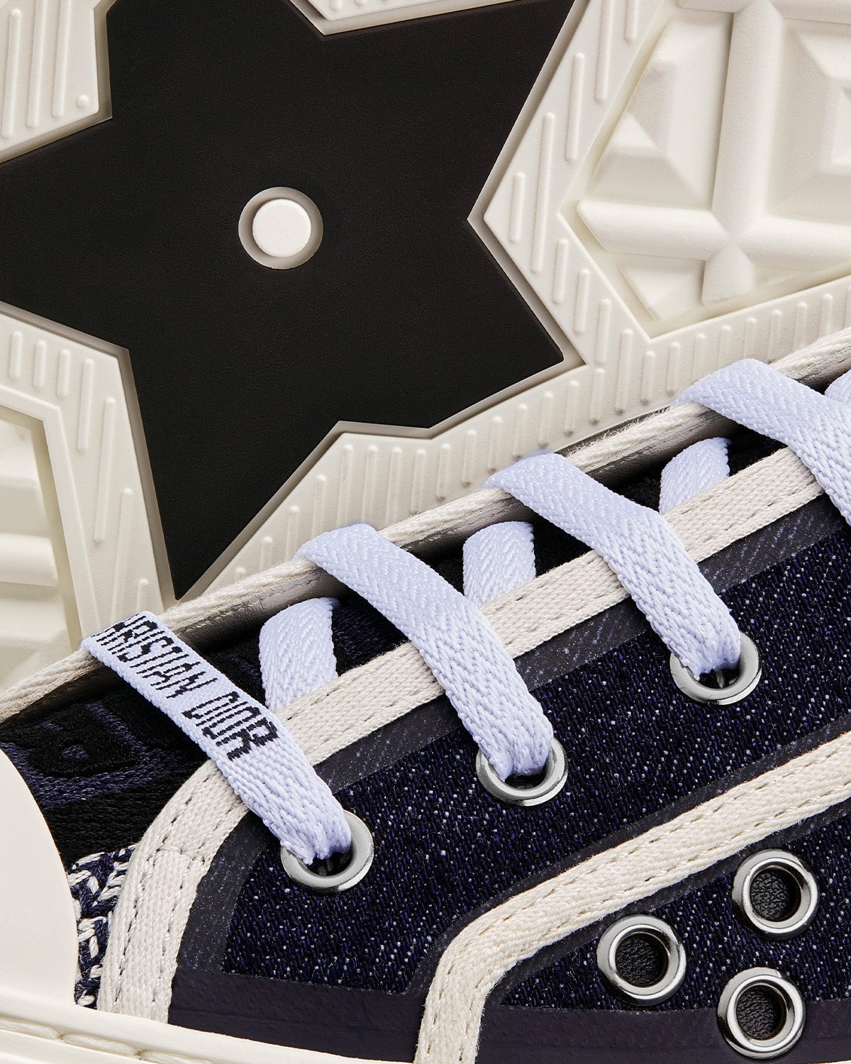Walk'n'Dior Cotton Denim Embroidered with Eyelet Blue Motif Low Top Sneakers