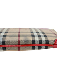 BURBERRY Peyton Small Haymarket Check Canvas Crossbody Clutch Military Red