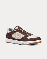 B27 Brown Nubuck Calfskin and White Dior Oblique Galaxy Leather Low Top Sneakers