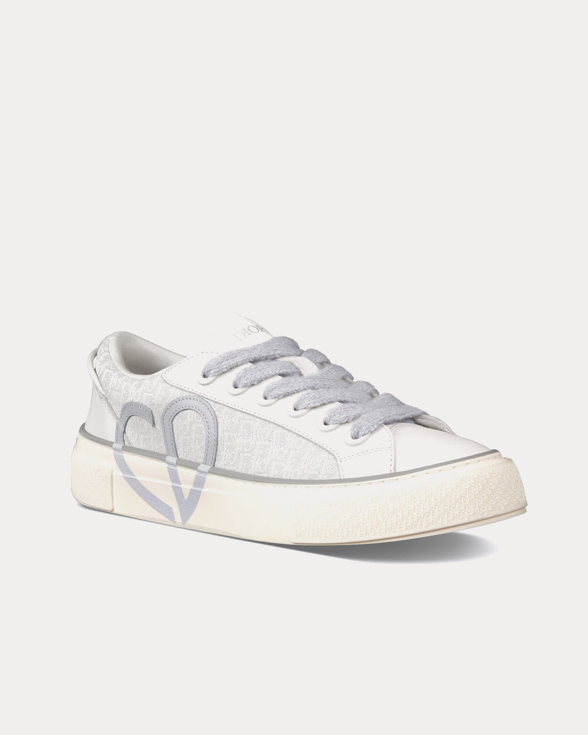 B33 Gray Smooth Calfskin and Gray Dior Oblique Jacquard Leather Low Top Sneakers