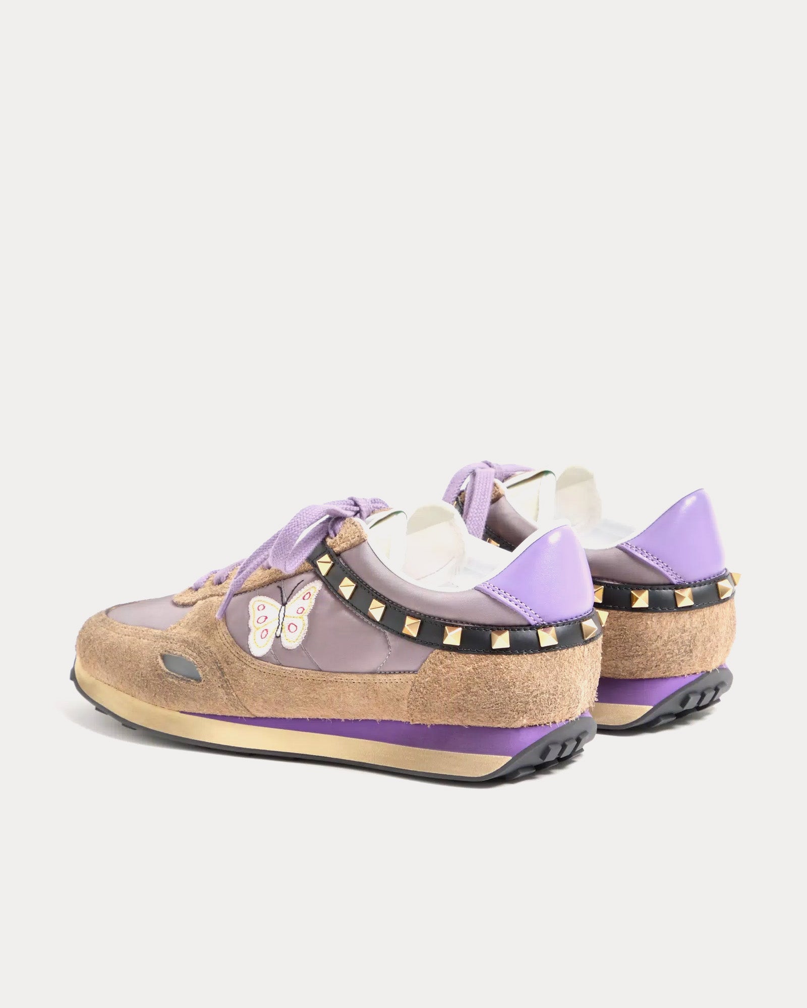 Stud Up Split Leather & Nylon with Butterfly Embroidery Lilac / Multi Low Top Sneakers