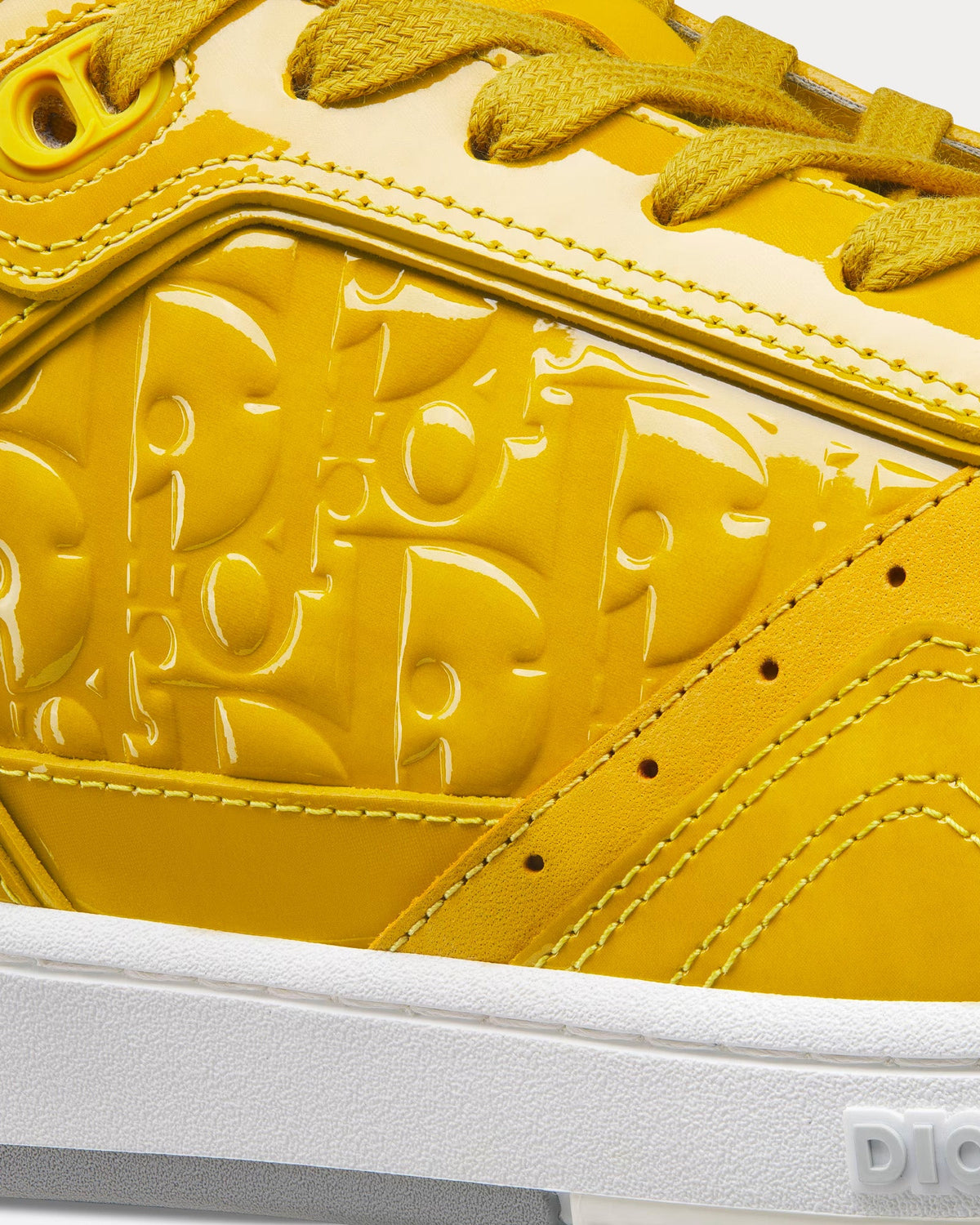B27 Yellow Patent Calfskin and Dior Oblique Gravity Leather Low Top Sneakers