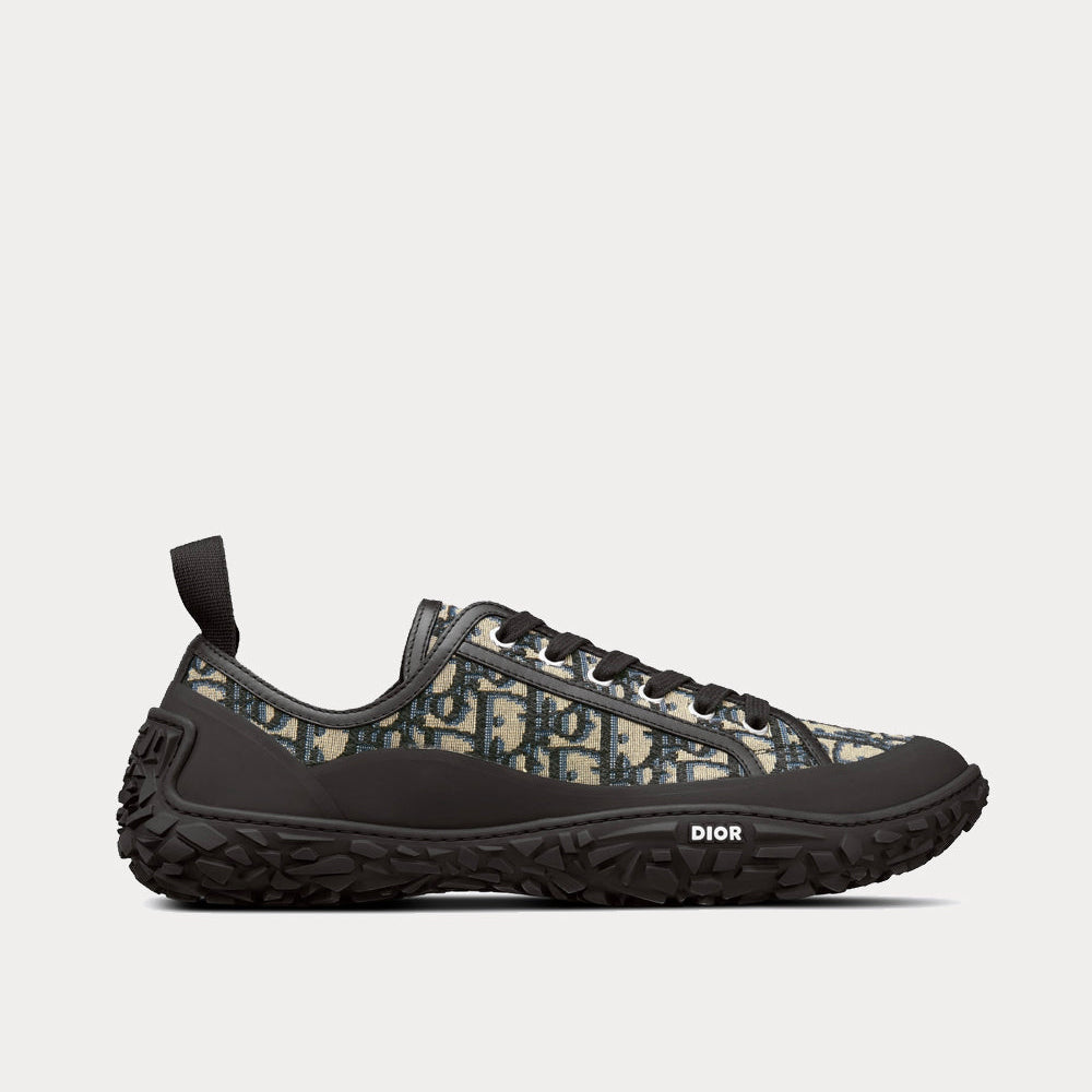 B28 Beige and Black Dior Oblique Jacquard and Black Rubber Low Top Sneakers
