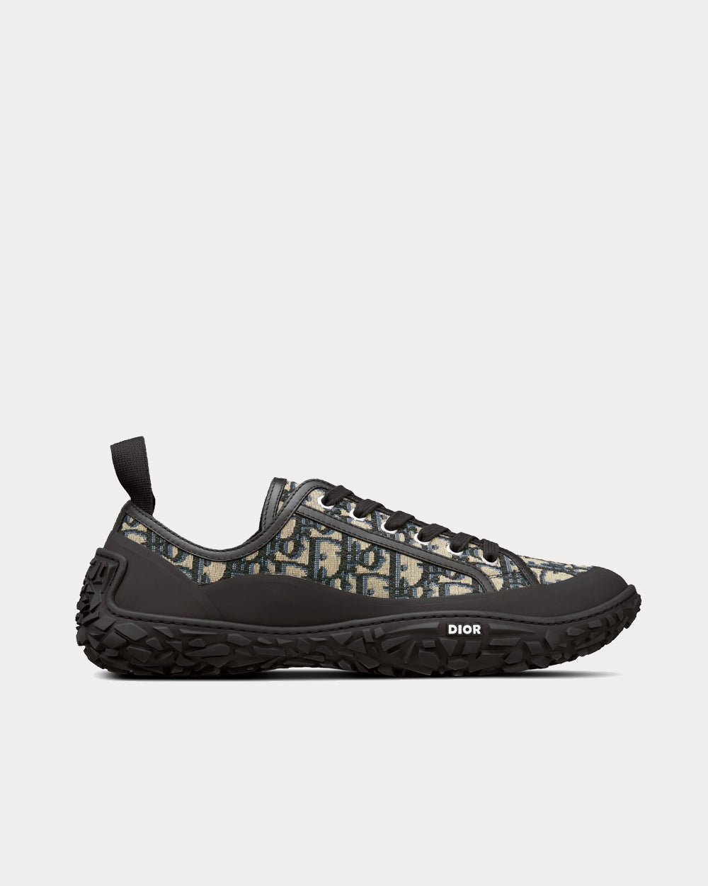 B28 Beige and Black Dior Oblique Jacquard and Black Rubber Low Top Sneakers