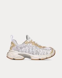 Dior Vibe White Mesh Printed with Dior Oblique Motif and Gold and Silver-Tone Laminated Leather-Effect Panels Low Top Sneakers
