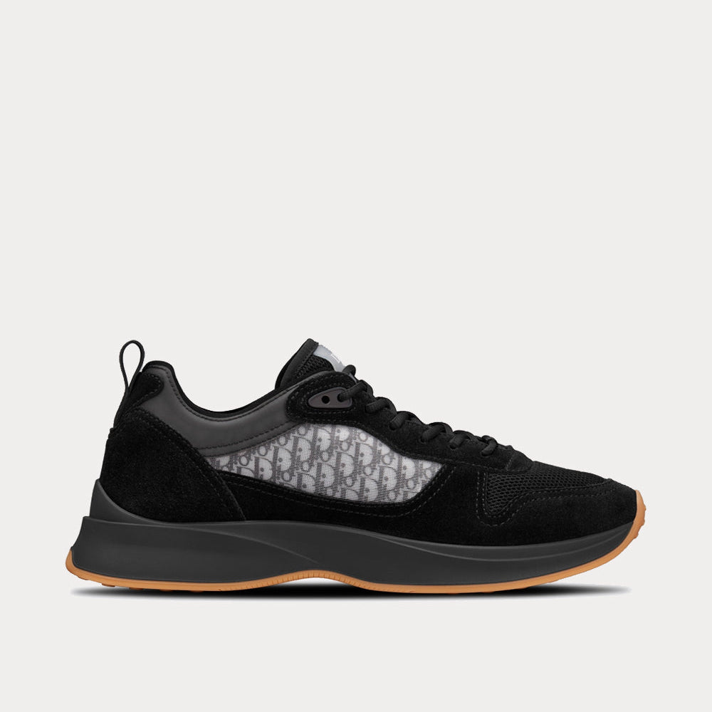 B25 Runnner Black Dior Oblique Canvas and Suede Low Top Sneakers