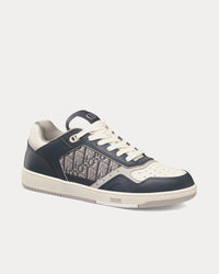 B27 Deep Gray and Cream Smooth Calfskin with Deep Gray Dior Oblique Jacquard Low Top Sneakers