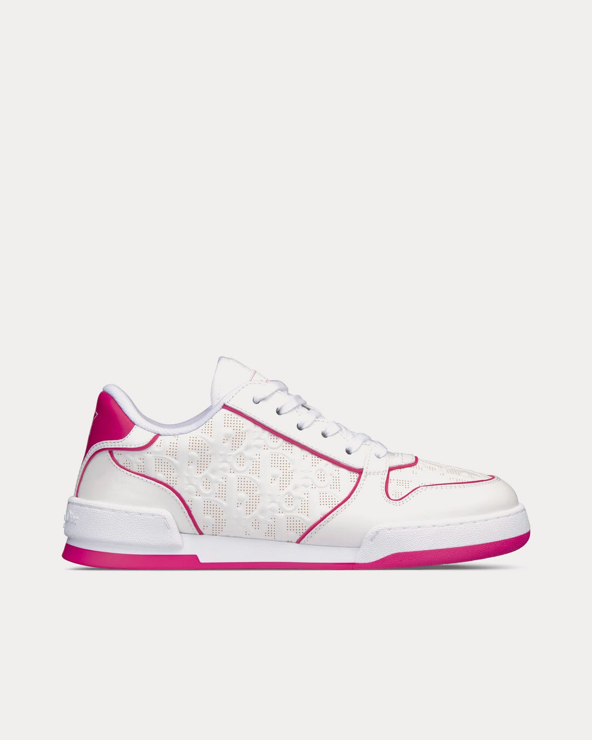 Dior One White and Fuchsia Dior Oblique Perforated Calfskin Low Top Sneakers