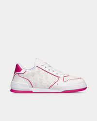 Dior One White and Fuchsia Dior Oblique Perforated Calfskin Low Top Sneakers