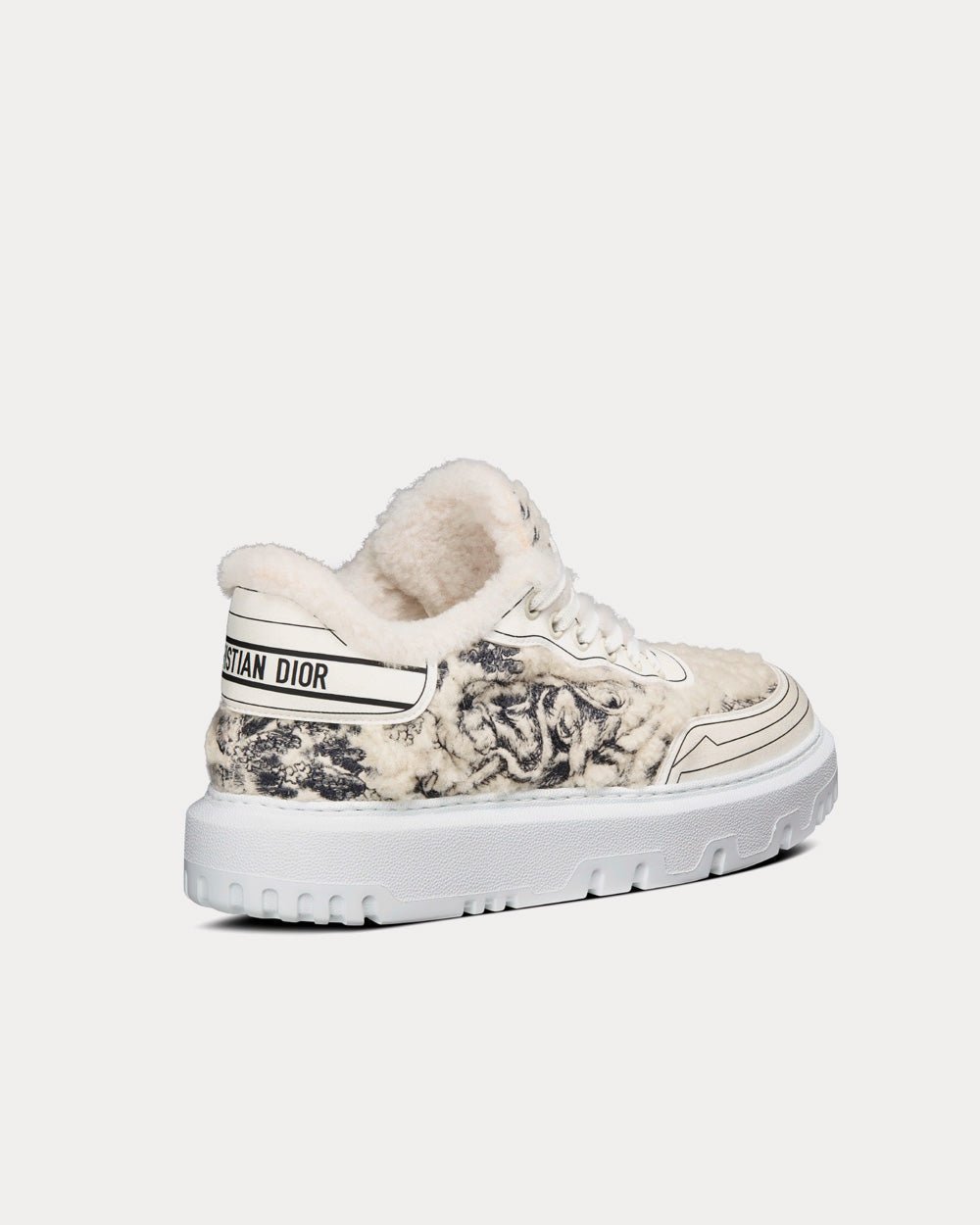 Addict Blue Toile de Jouy Embroidered Natural Shearling Low Top Sneakers - Crown & Consign